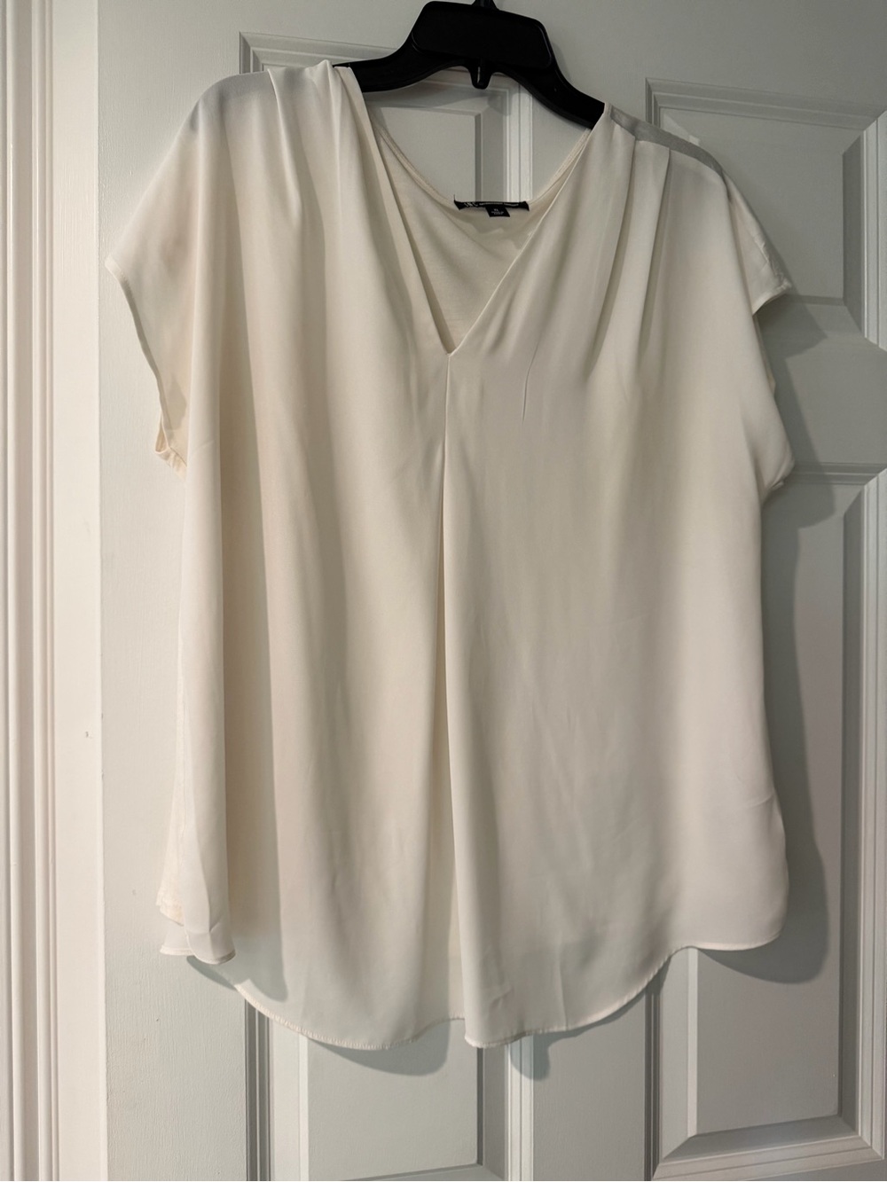 INC International Concepts Cream V-Neck Short Sleeve Blouse